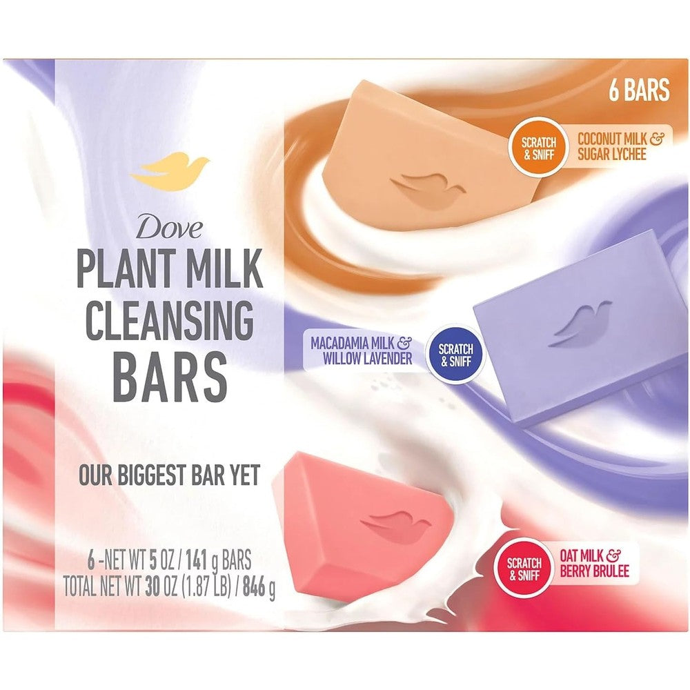 Dove Plant Milk Cleansing Bar Soap 6 Pack front view