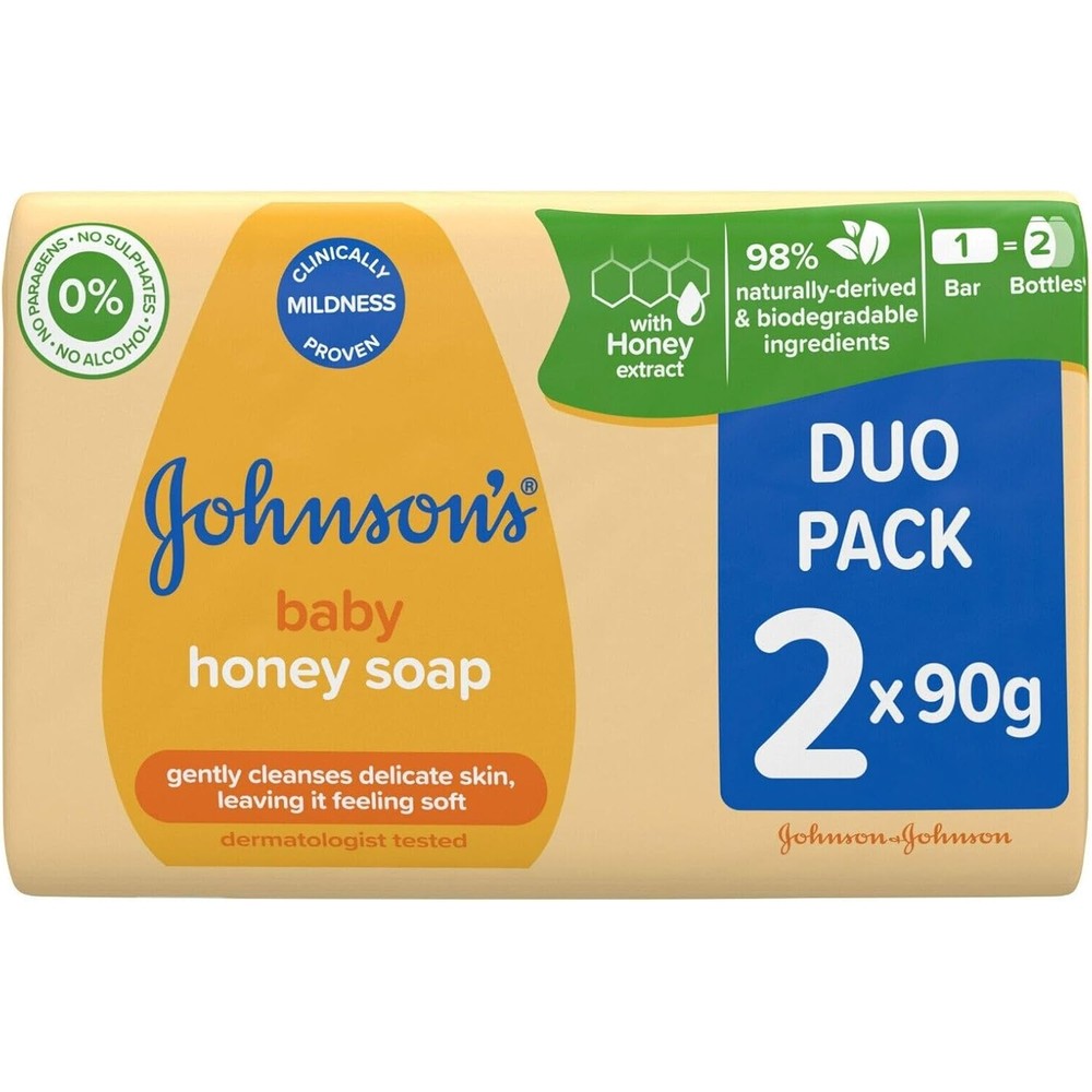 Johnson's Baby Honey Soap 2 x 90 Gram bars front view authentic import