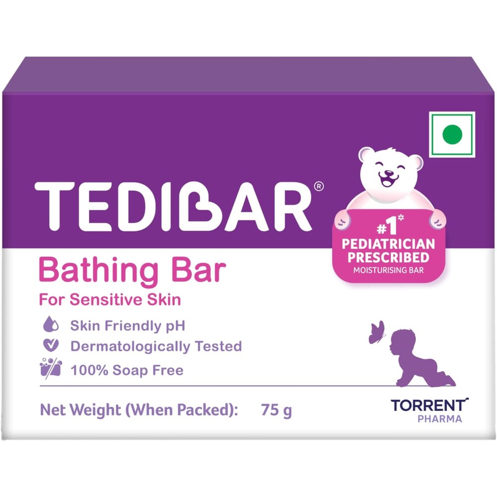 Tedibar Moisturising Baby Bathing Bar 75g front view packaging