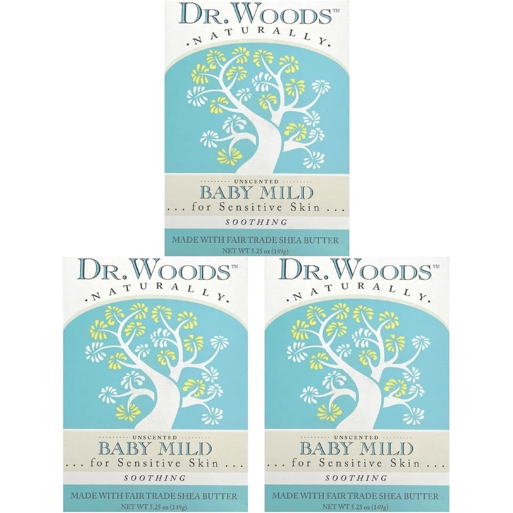 Dr. Woods Unscented Baby Mild Bar Soap pack of three front view
