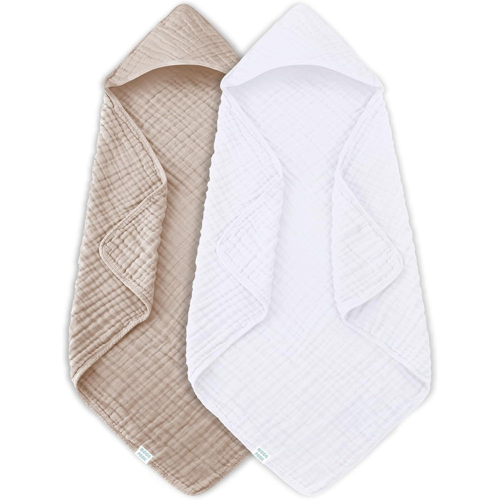 Moon Park 2 pack muslin hooded baby bath towels front view