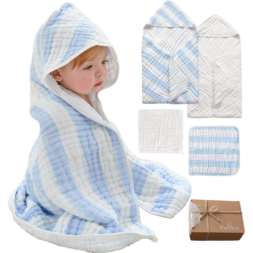 HardNok muslin hooded baby towel 4-pack front view