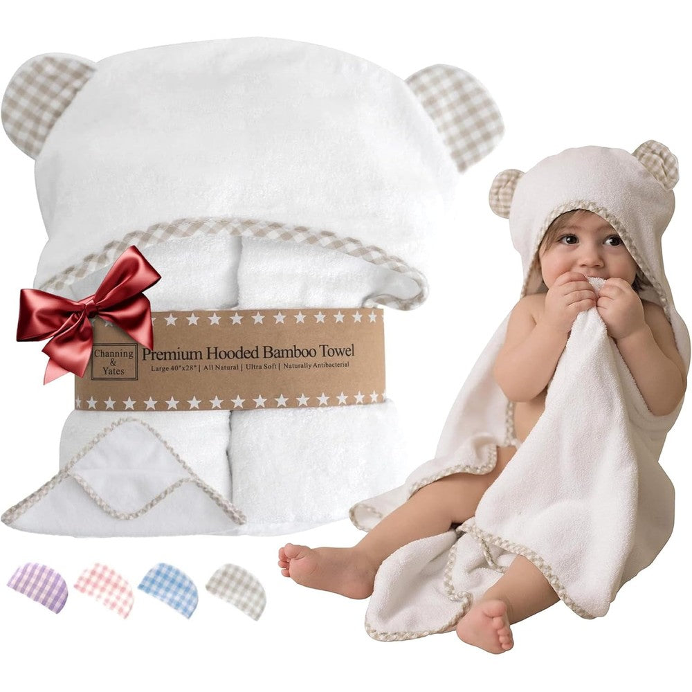 Channing & Yates premium organic bamboo baby hooded towel set front view