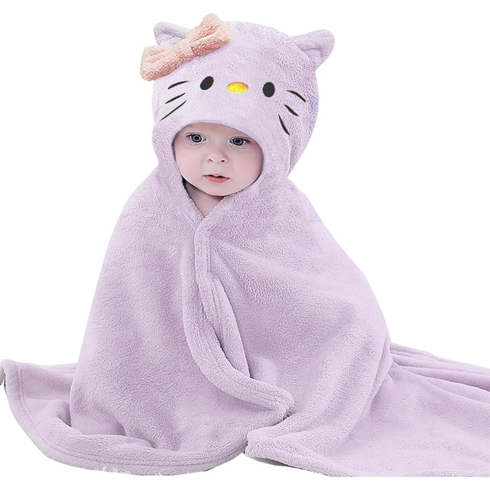Ifarymes Toddler Hooded Bath Towel Ultra Absorbent Coral Fleece Kids Shower Wrap Blanket Purple Cat 27.5 Inch By 55 Inch - Image 1