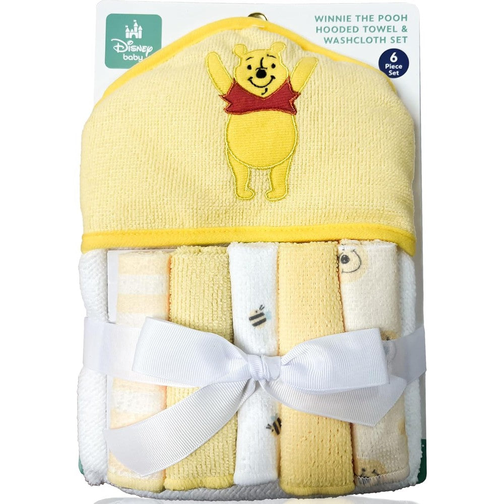 Cudlie Winnie the Pooh hooded baby towel set front view