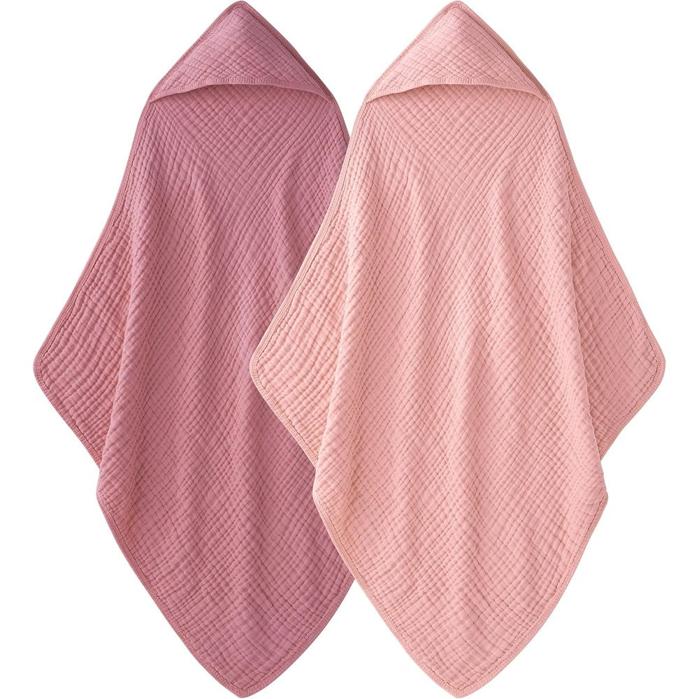 Unnivoll 2 pack muslin cotton hooded baby towels front view