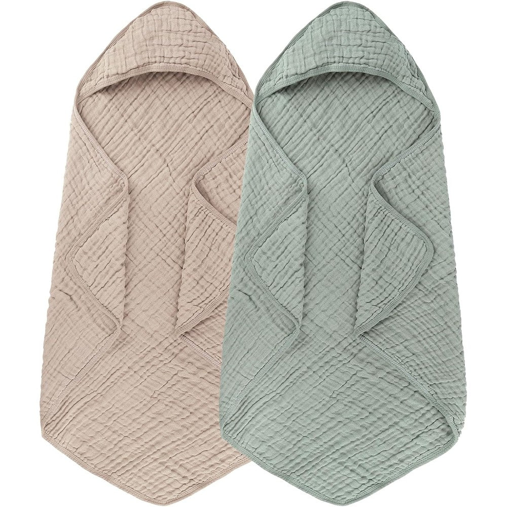 Synrroe 2 Pack Hooded Muslin Cotton Baby Towels front view