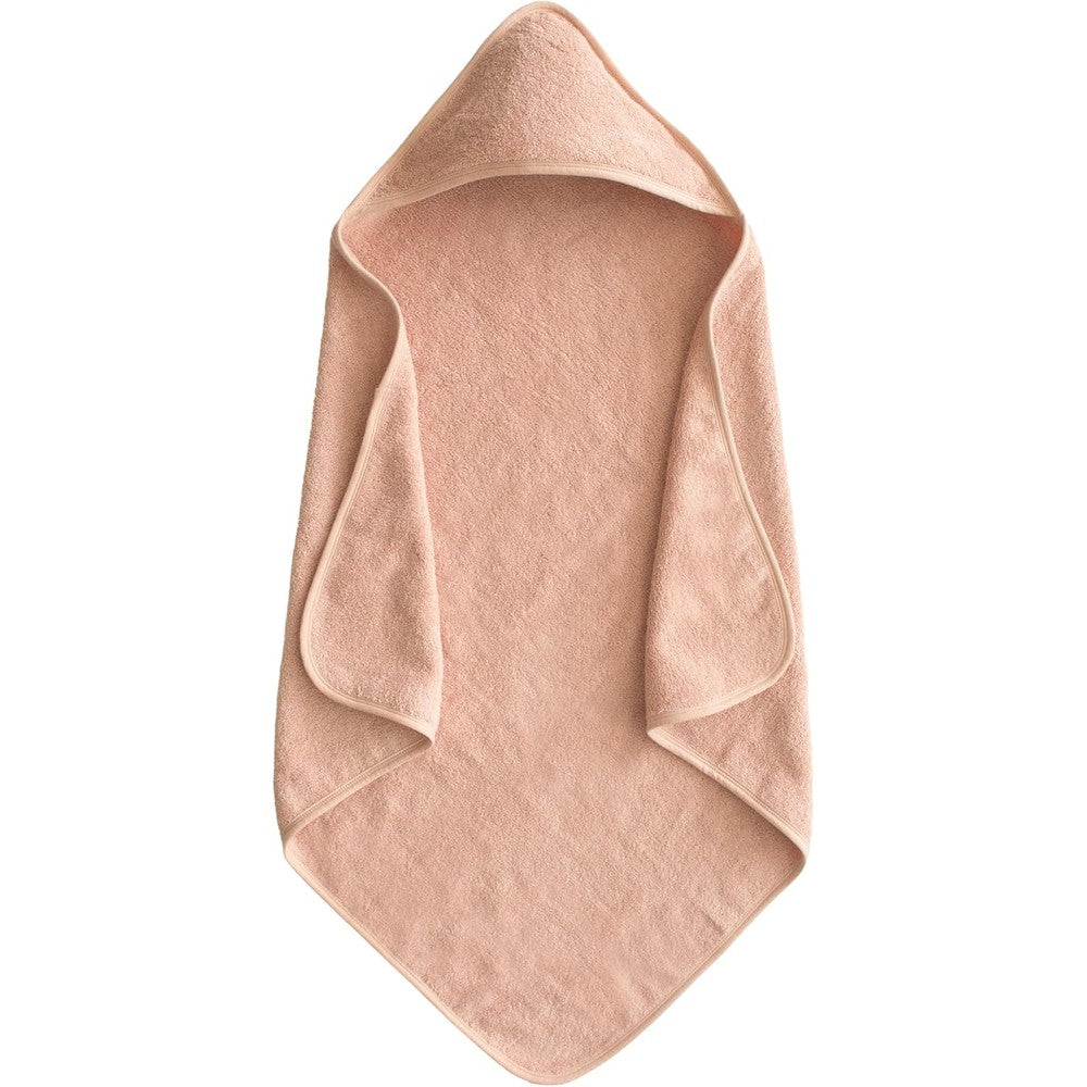 Mushie baby hooded towel in blush pink front view