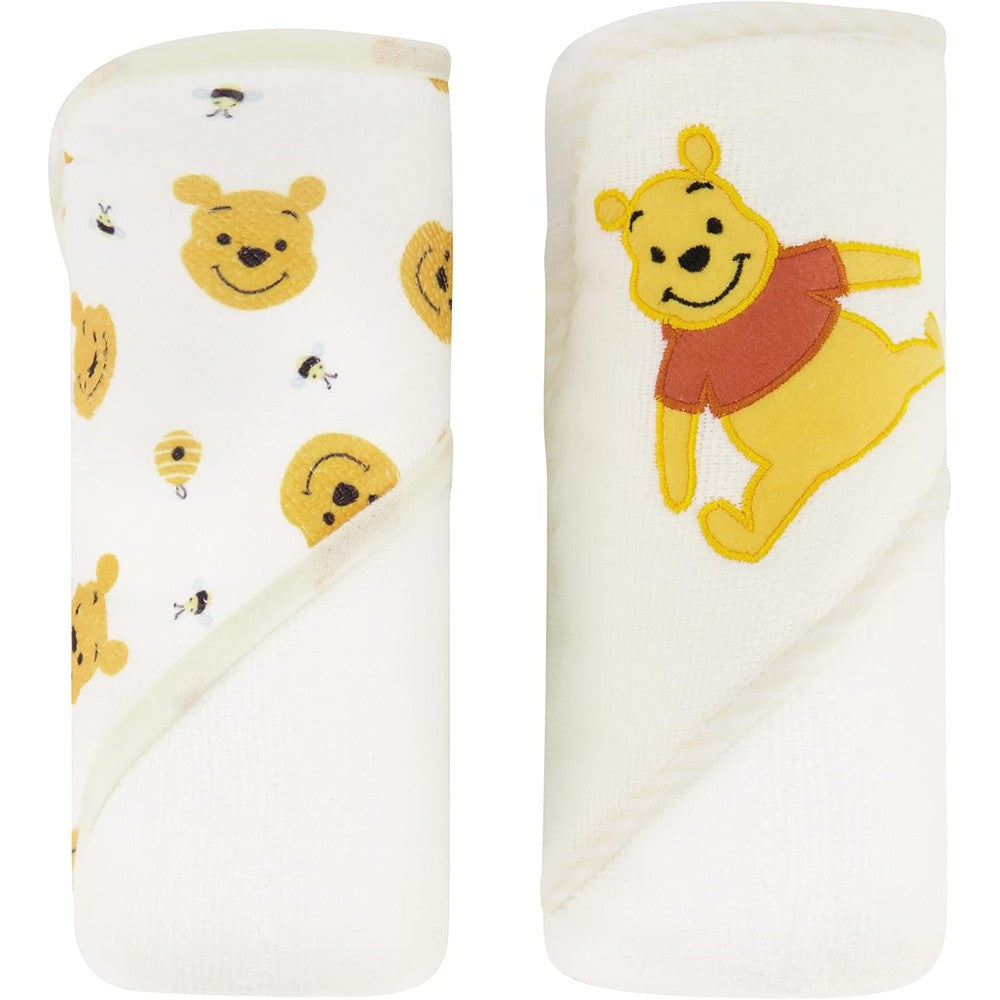Disney Cudlie Baby Winnie The Pooh 2 Pack Hooded Towels front view