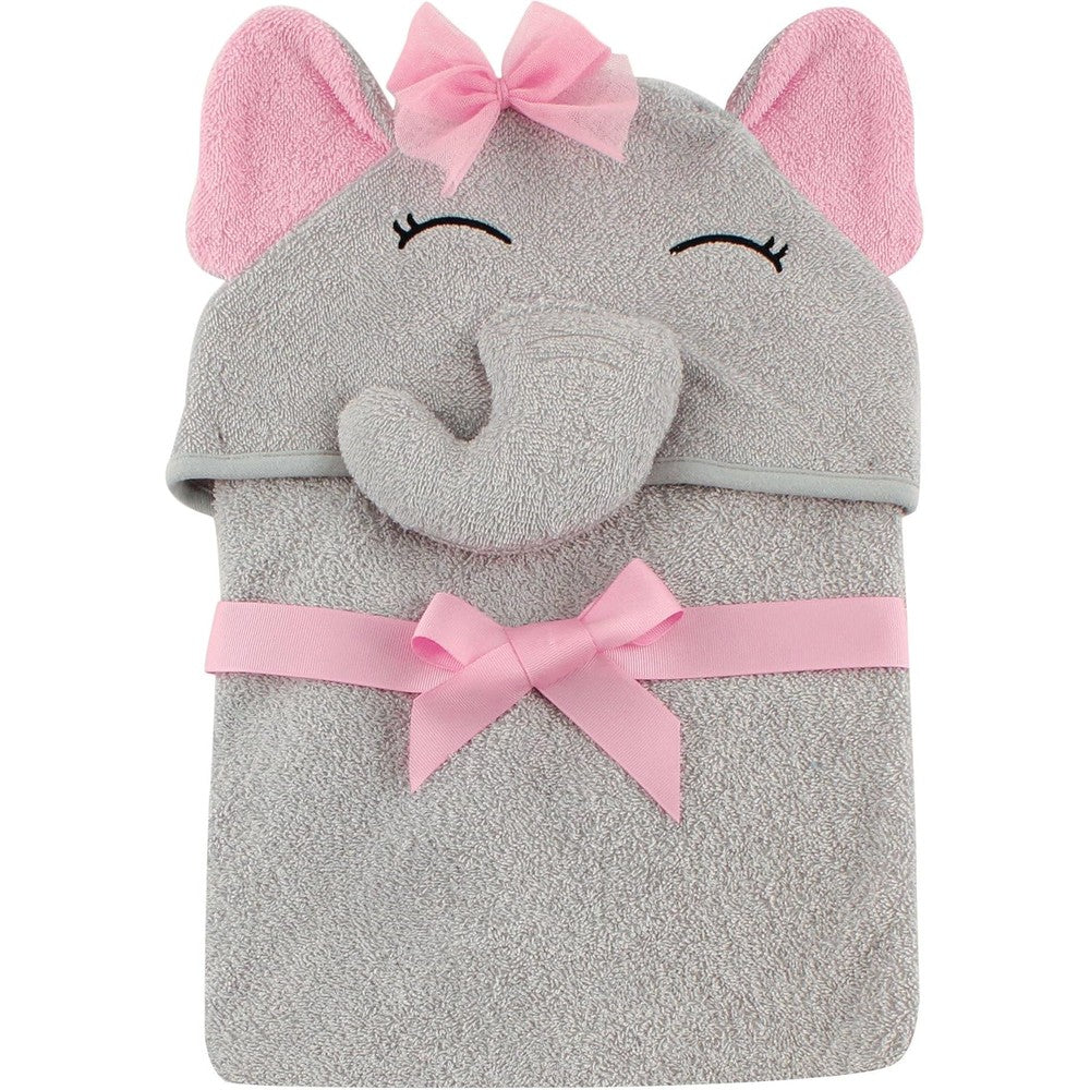 Hudson Baby Pretty Elephant hooded towel front view showing animal face