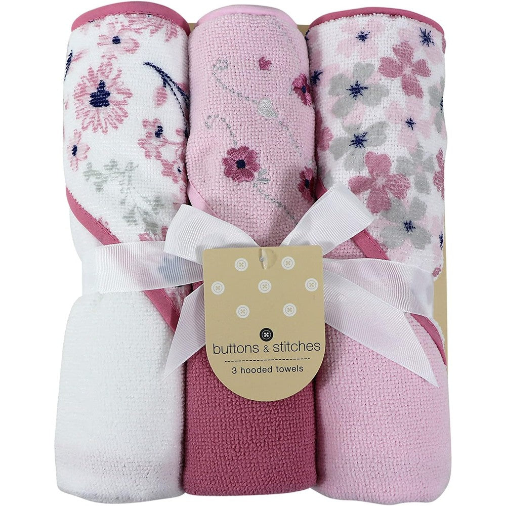 Cudlie Buttons and Stitches baby girl floral hooded towel set