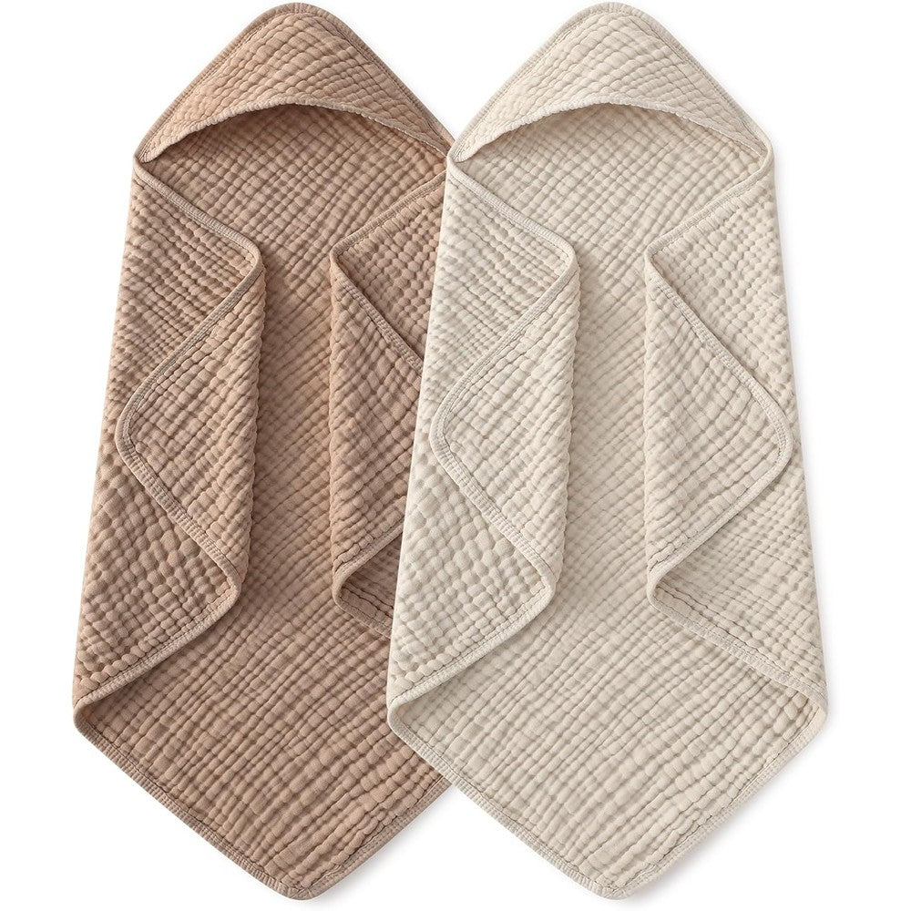 Yoofoss hooded baby towels front view organic muslin fabric