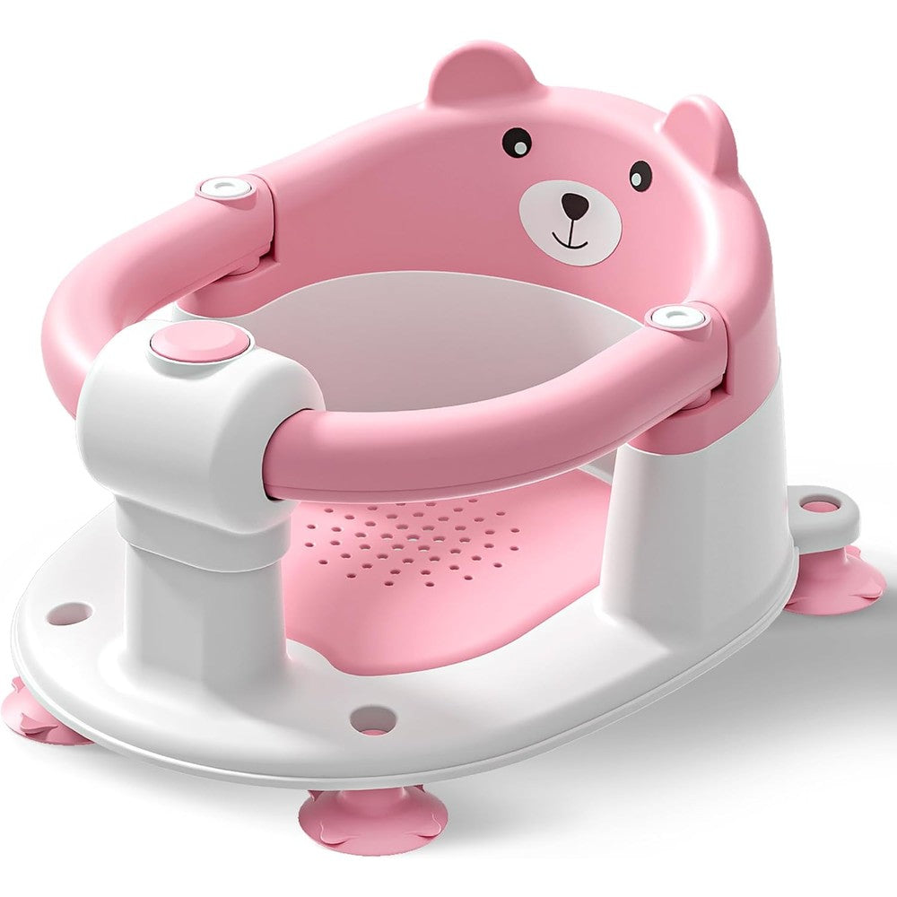 Himold baby bath seat pink front view with suction cups