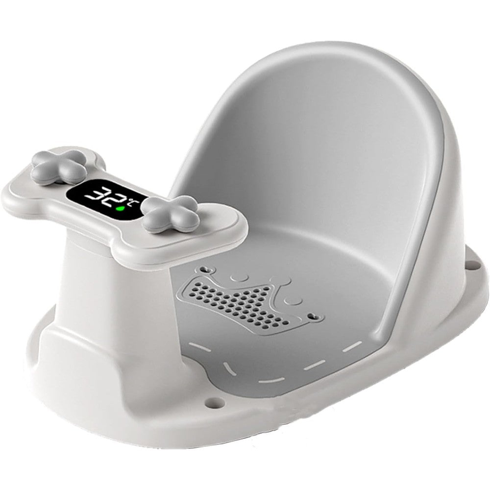 Luteti baby bath seat grey front view with temperature display