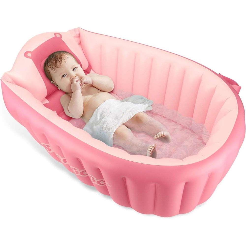 Shxkuan inflatable baby bath tub front view portable pink