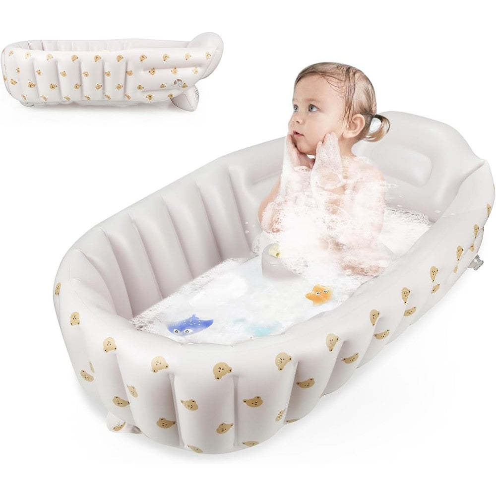 PandaEar inflatable baby bathtub bears white front view