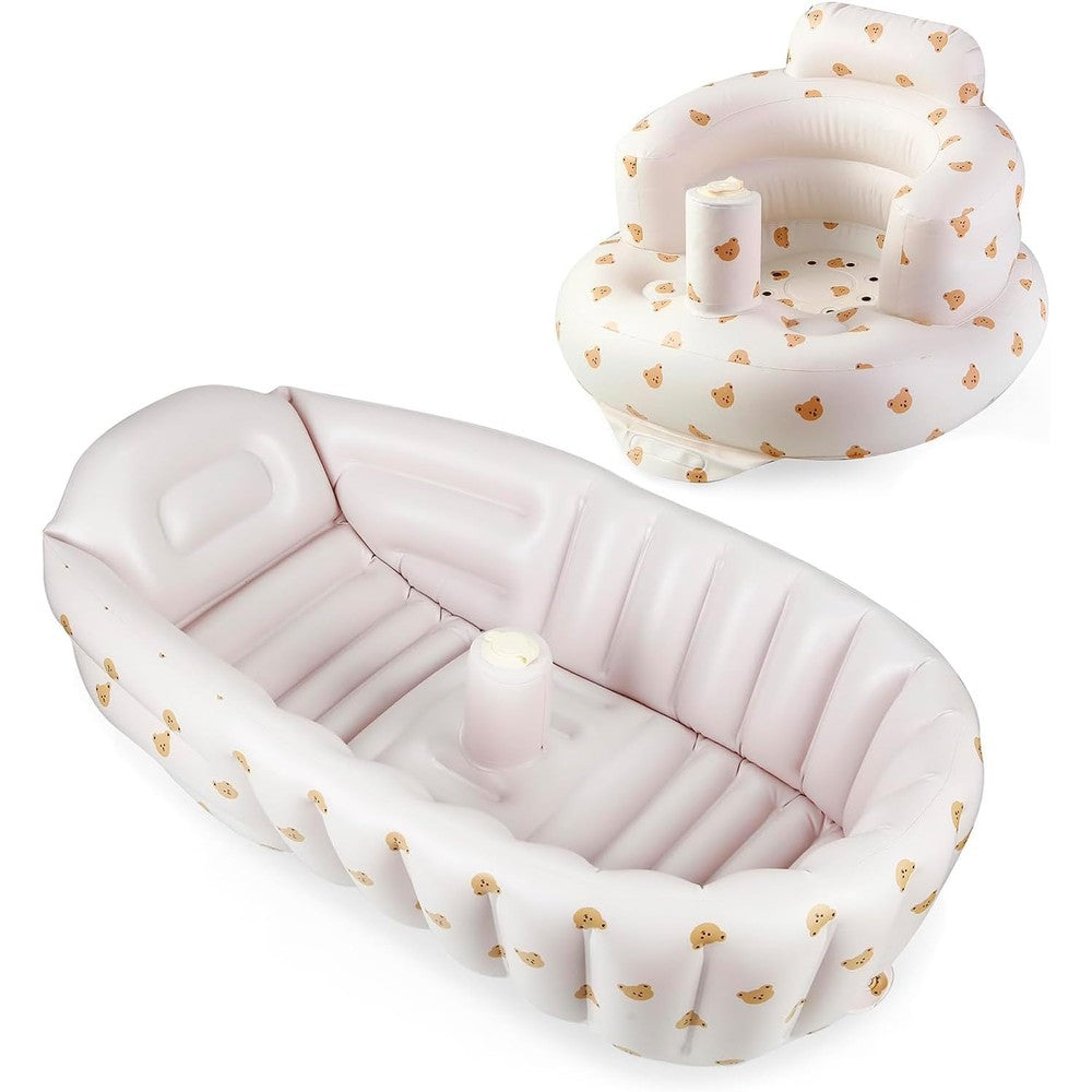 PandaEar 2 Pack baby inflatable bathtub and baby seat set front view