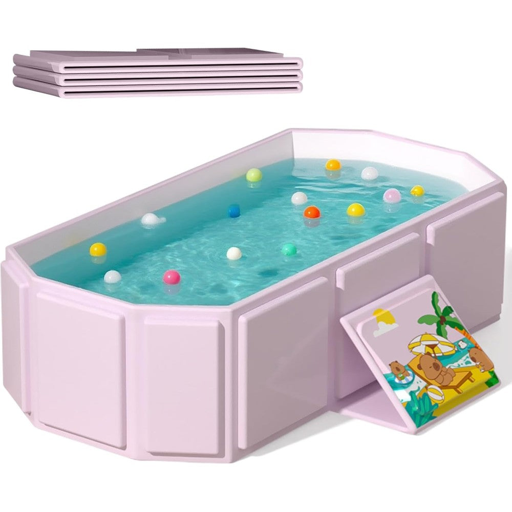 Rousky portable folding baby bath tub pink front view