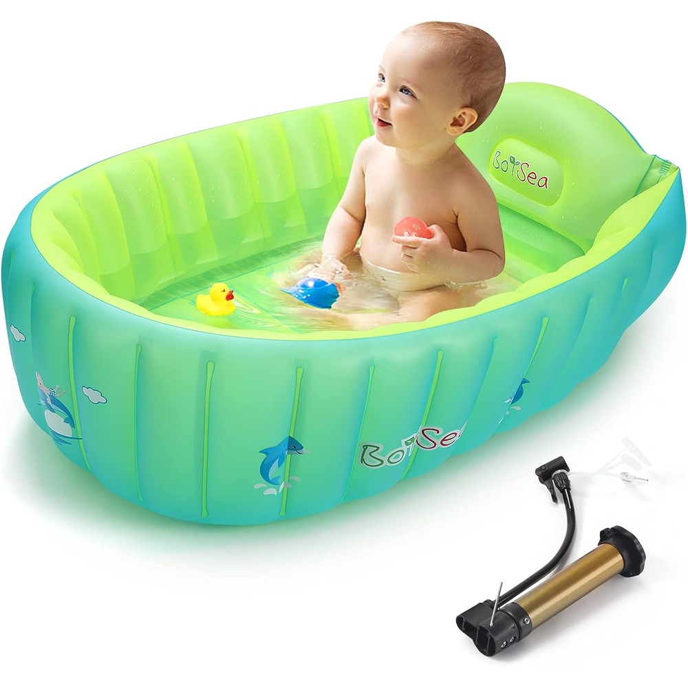 Boysea inflatable baby bathtub front view green color