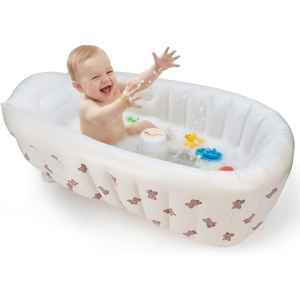 Uneede inflatable toddler bathtub front view with bear pattern