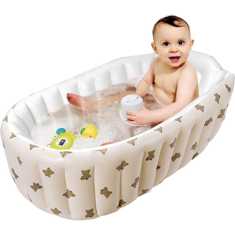 Mink Newborn to Toddler Inflatable Baby Bathtub front view with bear print