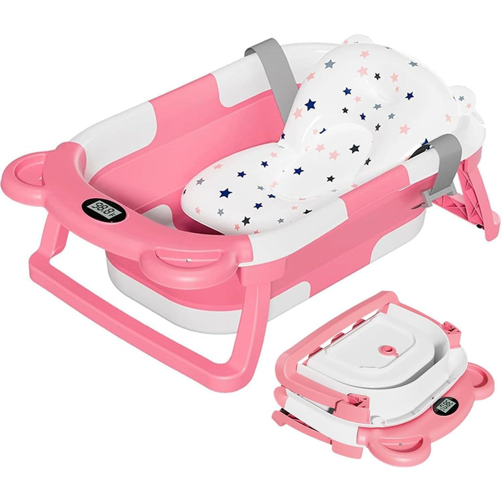 TPN collapsible baby bathtub front view with pink finish
