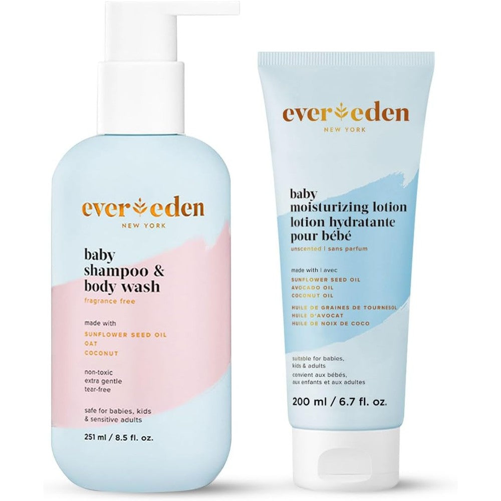 Evereden Baby Bathtime DUO shampoo and lotion set front view