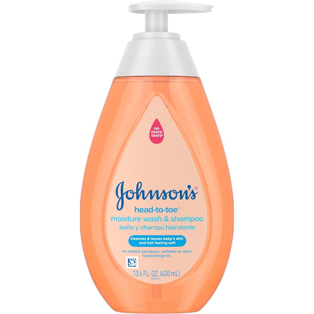 Johnson's Baby Head-To-Toe Wash and Shampoo front view of 13.6 fluid ounce bottle