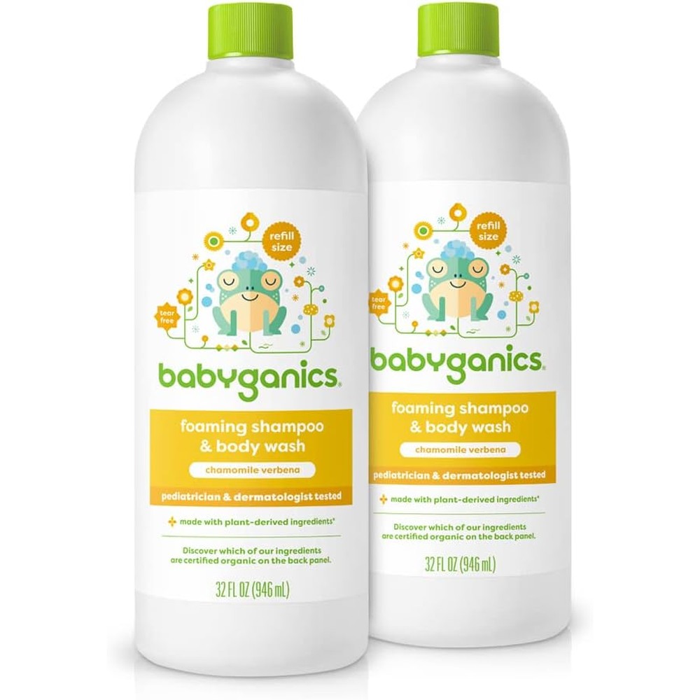Babyganics Foaming Shampoo and Body Wash Refill Chamomile Verbena front view pack of two