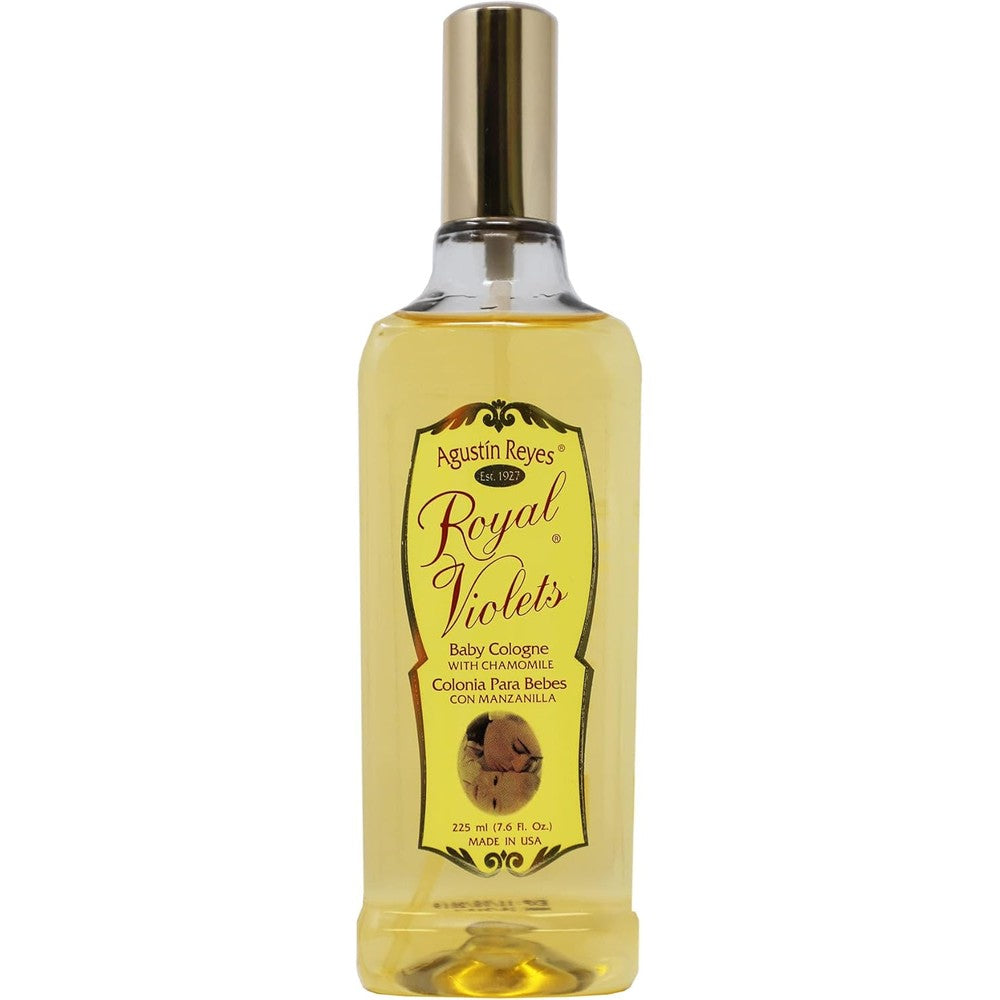 Royal Violets Baby Cologne with Chamomile 7.6 fluid ounce front view bottle for gentle baby fragrance.