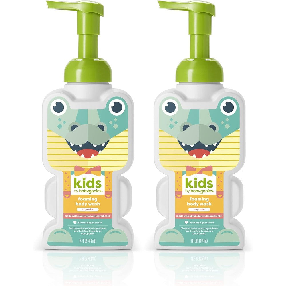 Babyganics Kids Foaming Body Wash Cupcake Pack of 2 front view showing crocodile dispenser