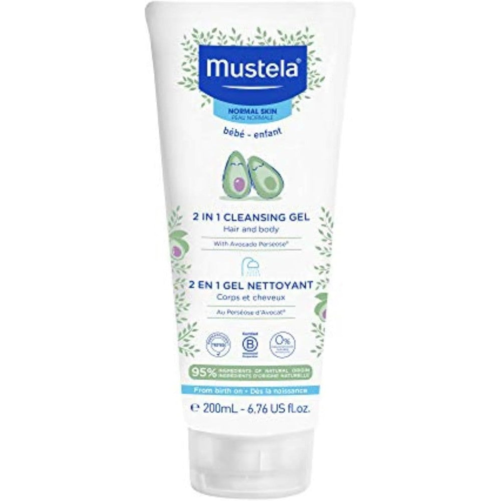 Mustela Baby Two In One Cleansing Gel front view of the imported tube