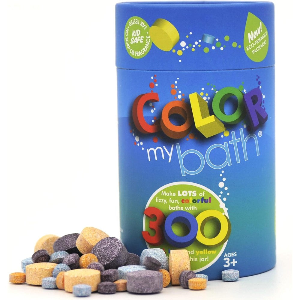 Color My Bath kids water color changing tablets front view of three hundred count jar