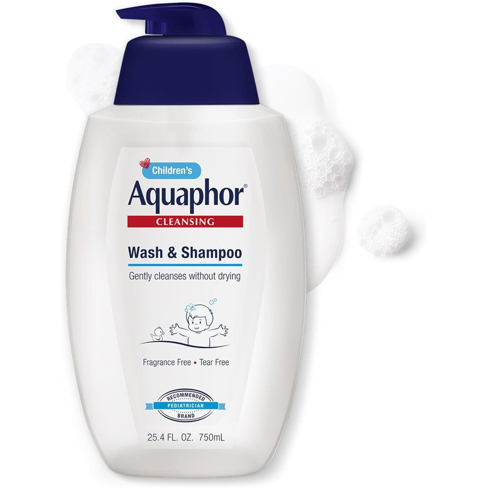 Aquaphor Children's Body Wash and Shampoo front view pump bottle for sensitive skin care