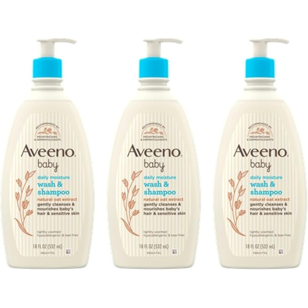 Aveeno Baby Daily Moisture Wash and Shampoo front view bottle for sensitive skin care