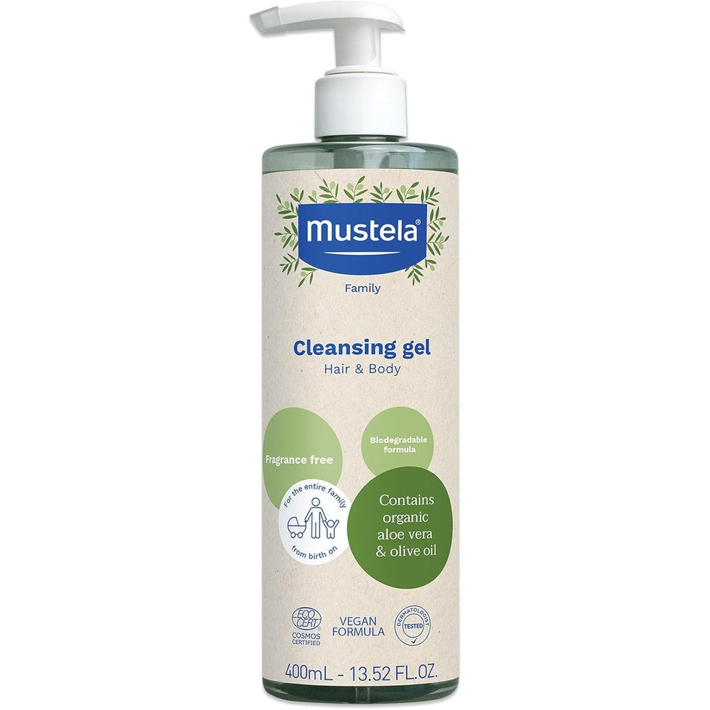 Mustela Certified Organic Cleansing Gel front view of 400ml bottle