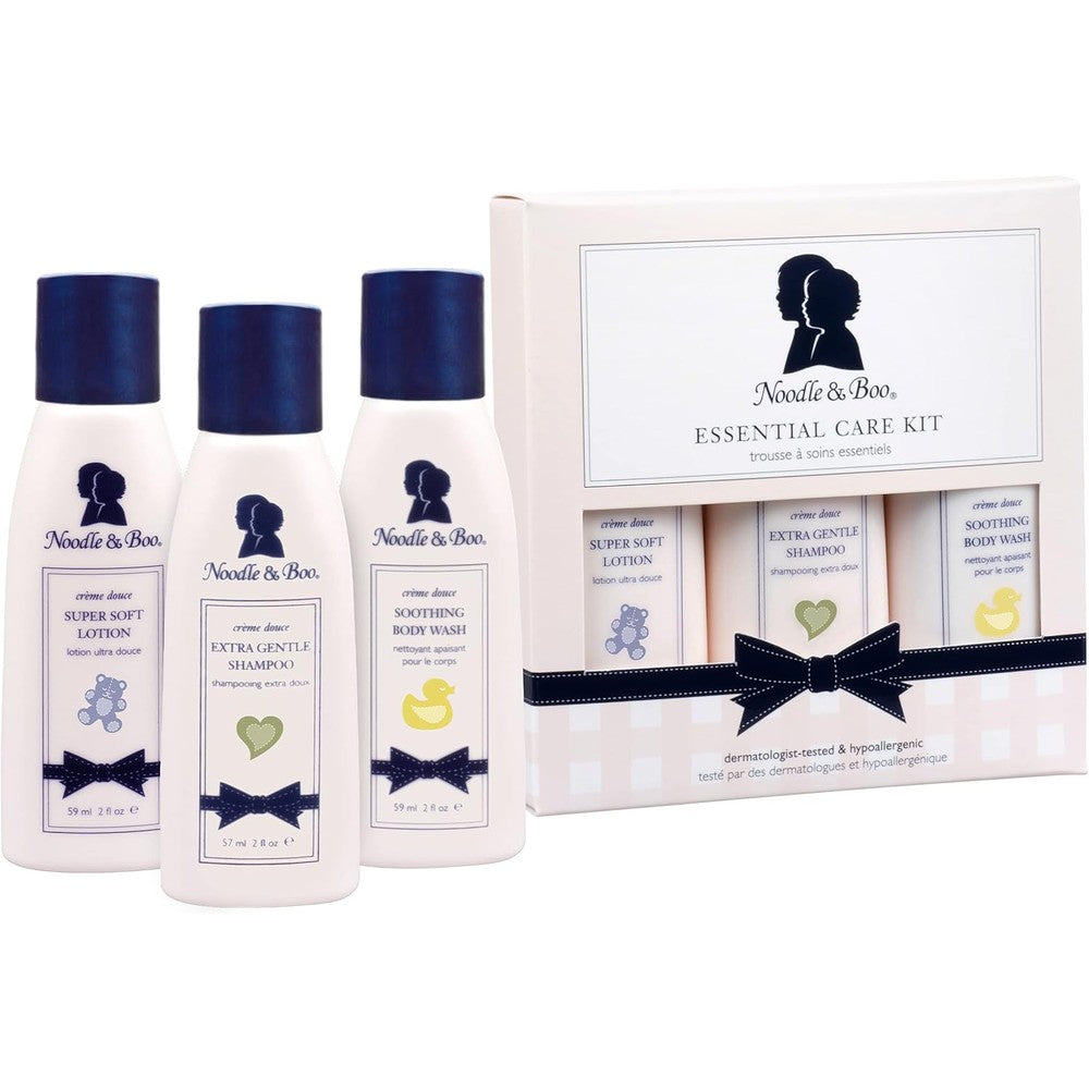 Noodle & Boo Essential Care Kit featuring baby lotion shampoo and body wash