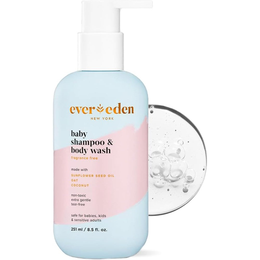 Evereden Baby Shampoo and Body Wash front view bottle for sensitive skin care