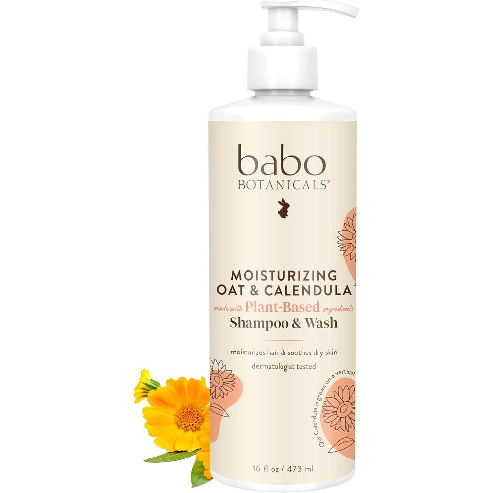 Babo Botanicals Moisturizing Oat and Calendula Shampoo and Wash front view bottle packaging.