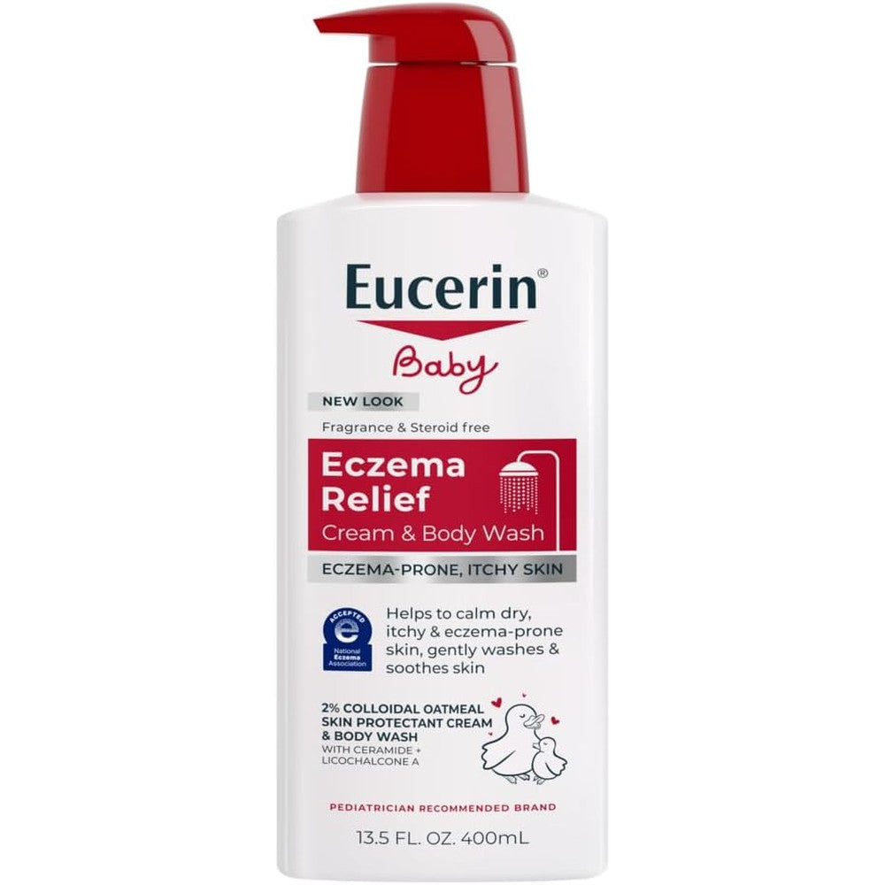 Eucerin Baby Eczema Relief Cream And Body Wash front view for sensitive baby skin