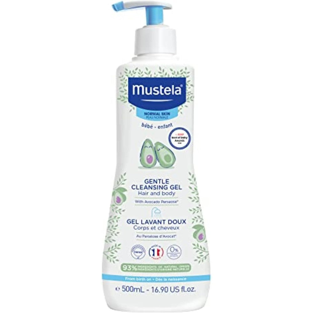 Mustela Baby Gentle Cleansing Gel front view of premium USA imported baby wash pump bottle.