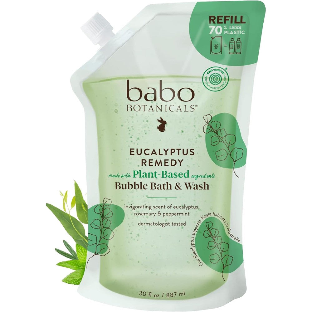 Babo Botanicals Eucalyptus Remedy 2-in-1 Bubble Bath and Wash bottle front view