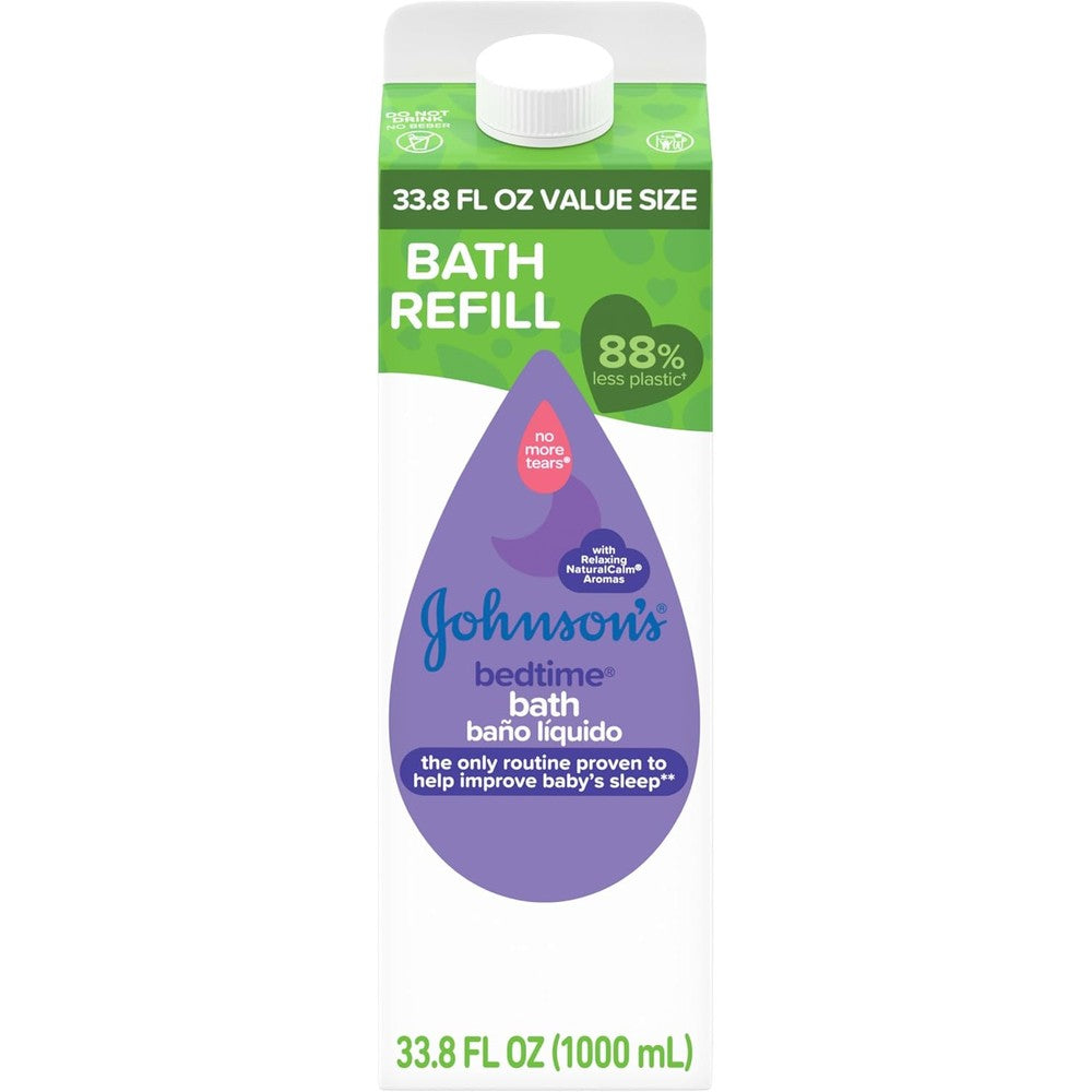 Johnson's Baby Bedtime Bath 33.8 Fluid Ounces front view refill carton
