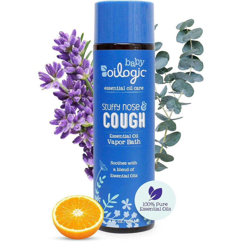 Oilogic Stuffy Nose and Cough Vapor Bath front view for babies