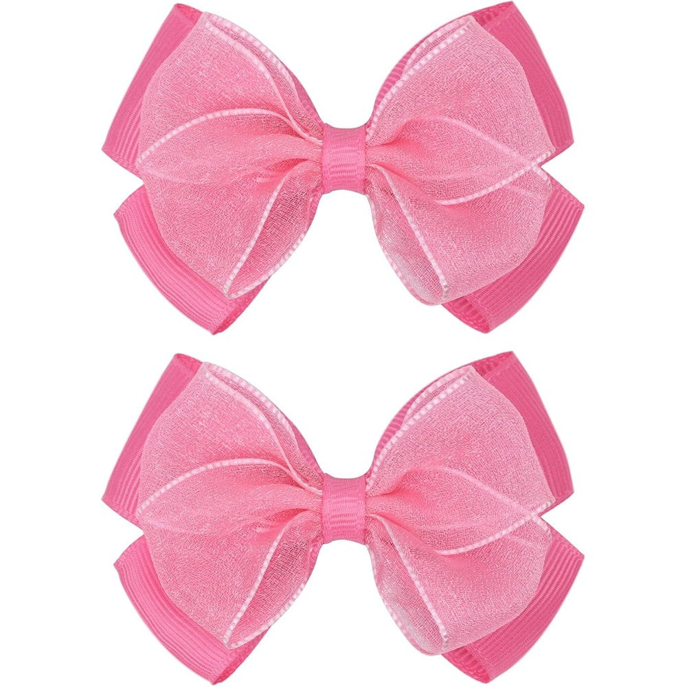 Zolyco organza double hair bow clips in deep hot pink front view