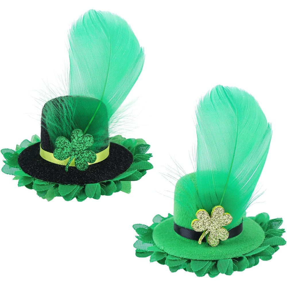 Oneninedream leprechaun top hat hair bow clips front view
