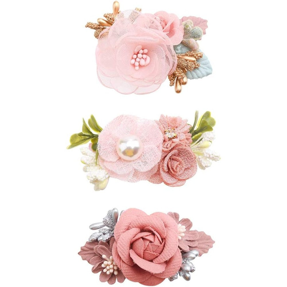 Cherrboll 3 piece floral hair bow clips set front view