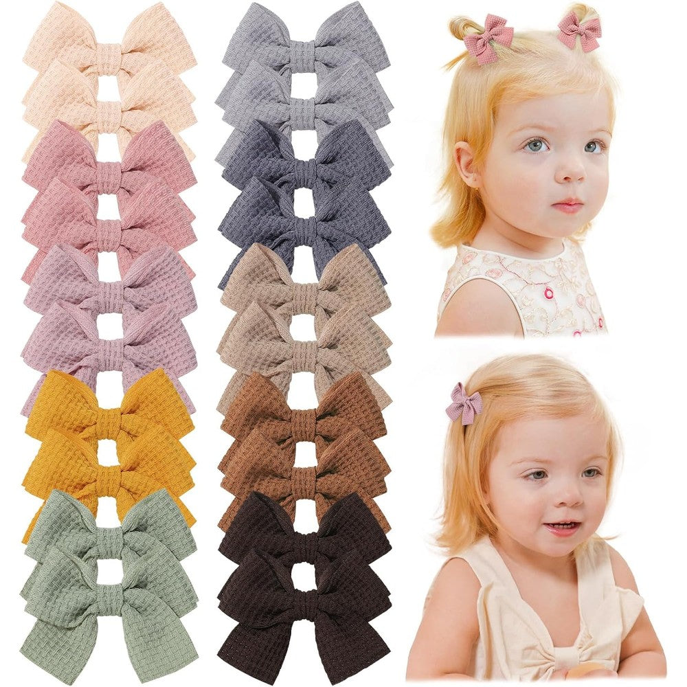 Jollybows mini waffle fabric hair bows front view