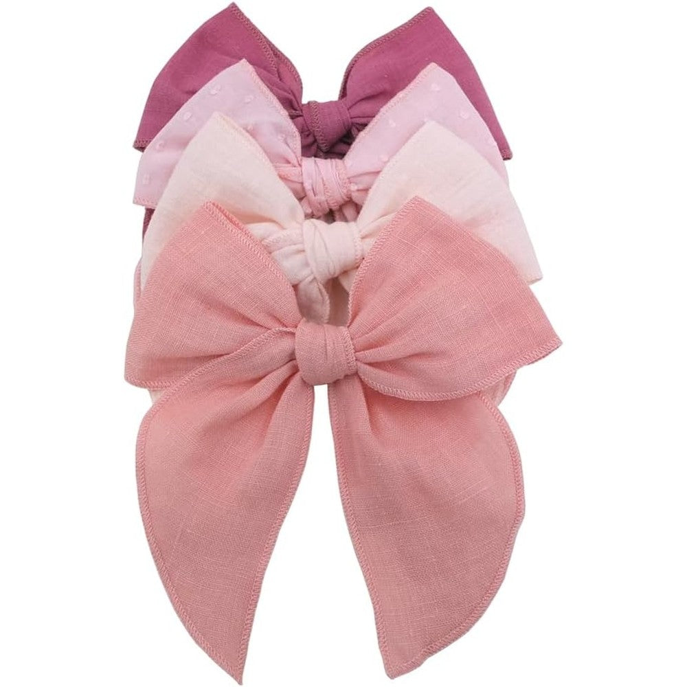 Sugarmelon pink linen hair bow alligator clips front view