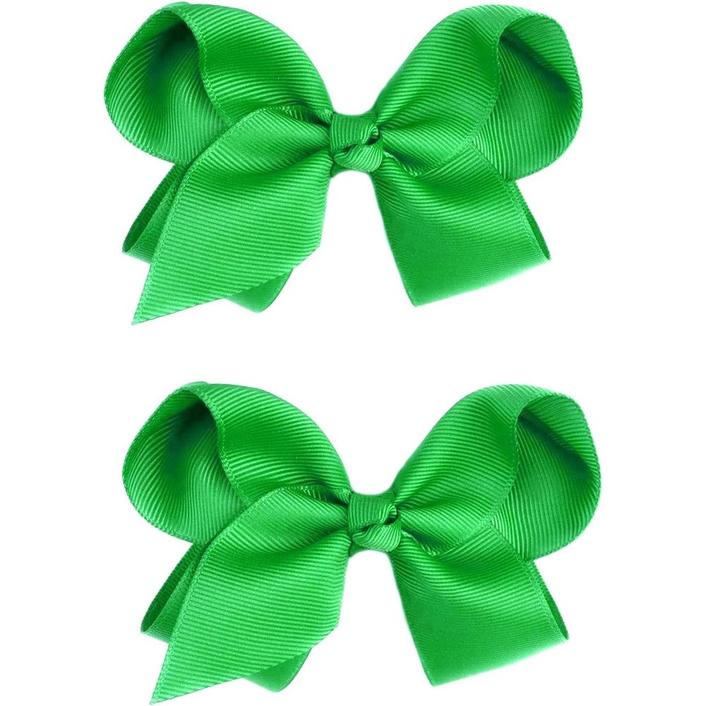 Yhxx Ylen Juccpul 4.5 inch emerald green grosgrain ribbon hair bow front view